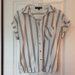 Adrienne Vittadini White and Black Vertical Stripe Button-Front Top Sz M